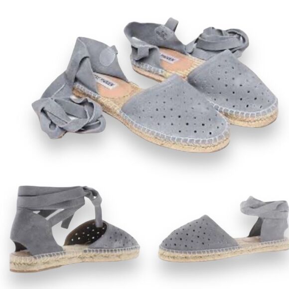 Blue Leather Suede Espadrille Lace Up Ankle Loafer Sandals by Steve Madden NEW - Picture 2 of 4